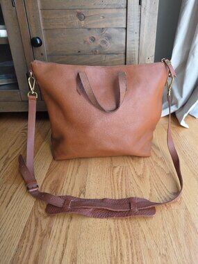 Madewell Brown Leather Convertible Tote Bag Zip Top Transport Carryall Handles